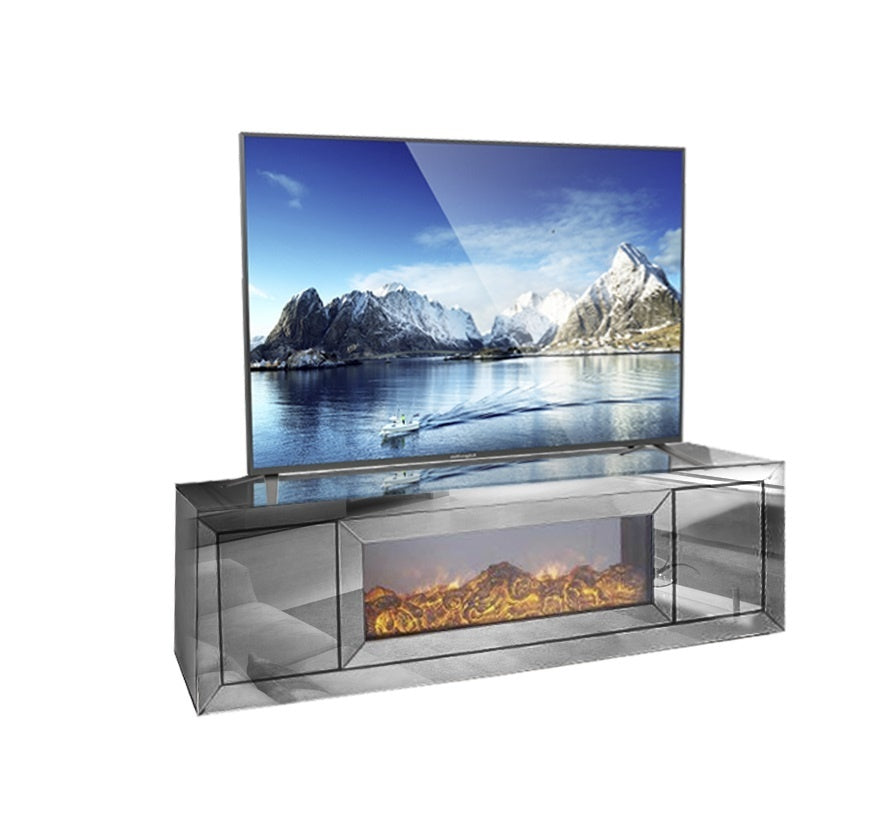 TV-Meubel Spiegelglas - Antraciet incl. elektrische sfeerhaard